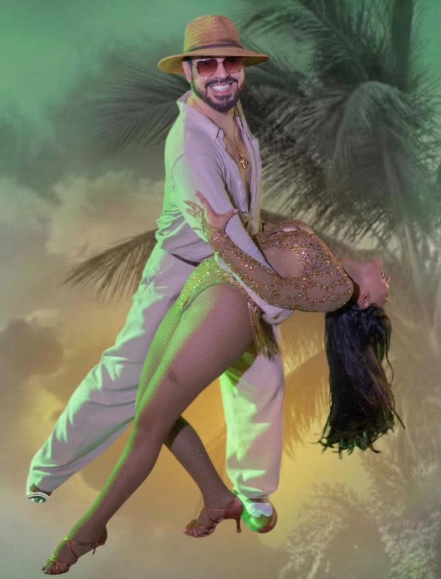 Carlos, world salsa champion, mid-dance pose
